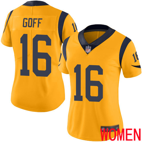 Los Angeles Rams Limited Gold Women Jared Goff Jersey NFL Football #16 Rush Vapor Untouchable->women nfl jersey->Women Jersey